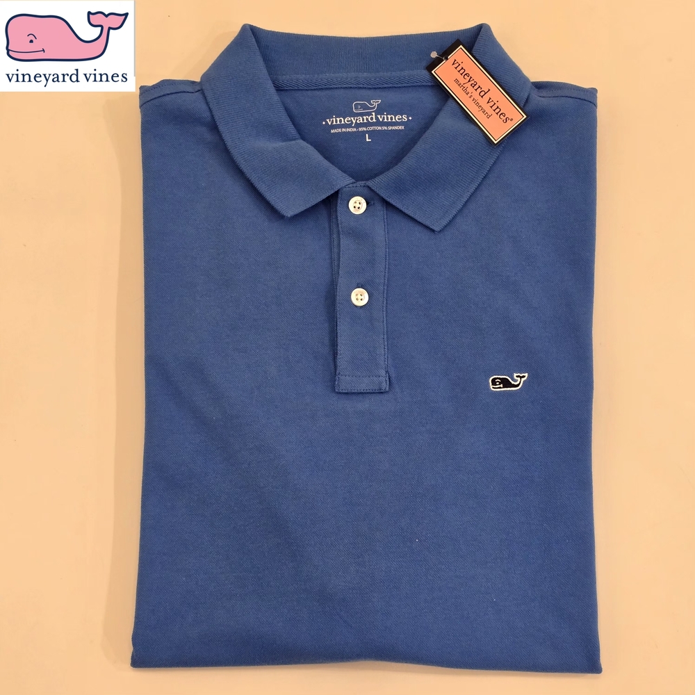 NWT Vineyard Vines Men's Large Blue 2-Button Polo Shirt with Whale Logo